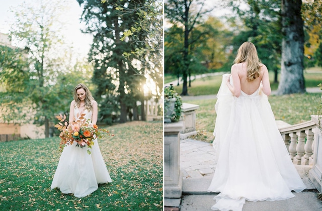 Leanne Marshall Gabrielle gown in this stunning Autumn inspiration shoot featured on Style Me Pretty - www.loveandlacebridalsalon.com/blog
