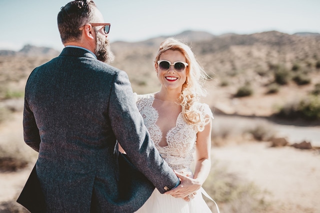 Coolest bride and photographer Dana Grant in custom Divine Atelier | Found at Love and Lace Bridal Salon | Featured on Green Wedding Shoes - www.loveandlacebridalsalon.com/blog | cool bride, Wes Anderson inspired, desert wedding, retro wedding