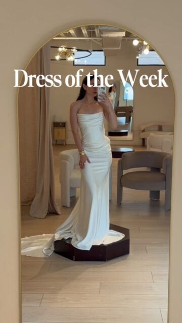 The Dress of the Week: Colette by @alyssakristin_official 
This gown is everyone’s current obsession. It has the most perfect structured fit while still looking easy and effortless. It’s also the perfect canvas to style accessories. Book your appointment to try on Colette through the link in our bio. ✨

#loveandlacebridal #dressoftheweek #silkweddingdress #2027bride #orangecounty